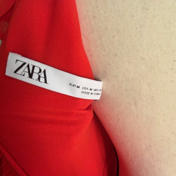 ZARA ORANGE GORGEOUS PLEATED CHIFFON MAXI DRESS WITH OPENED BACK, SZ. M, NWT - Picture 8 of 12